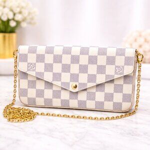 Authentic Louis Vuitton Félicie Pochette Damier Azur Chain Wallet/Crossbody